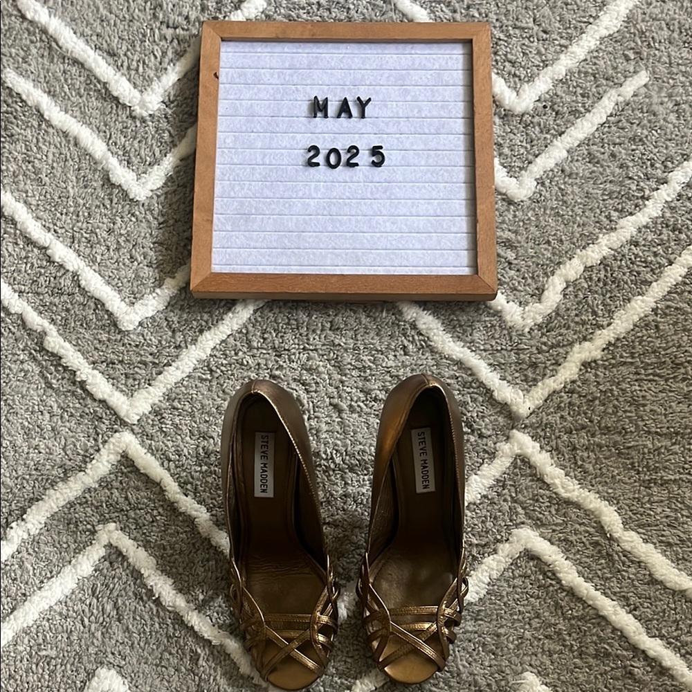 Steve Madden Bronze Open-Toe Heels Classy Prom Cute